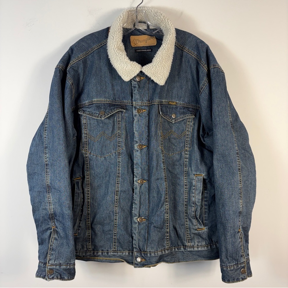 Wrangler Men's Sherpa Lined Denim Jacket Western Trucker Coat Blue XL